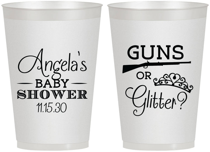 Personalized Baby Shower 12 oz Frosted Cups - Guns Or Glitter | 90130
