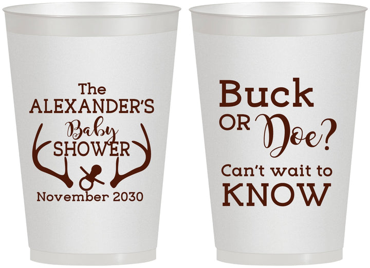 Personalized Baby Shower 12 oz Frosted Cups - Gender Reveal Buck Or Doe | 90131