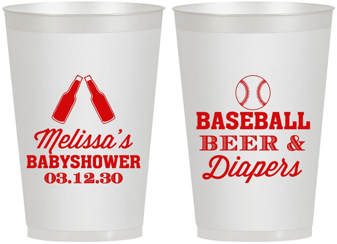 Personalized Baby Shower 12 oz Frosted Cups - Baseball Beer Diapers | 90132