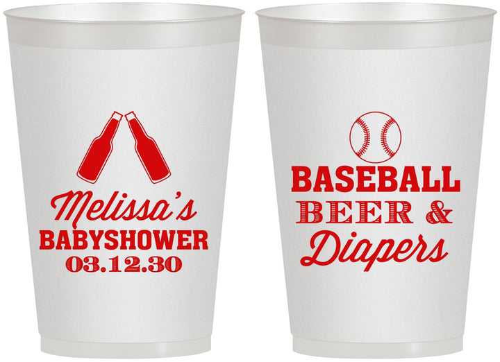 Personalized Baby Shower 12 oz Frosted Cups - Baseball Beer Diapers | 90132