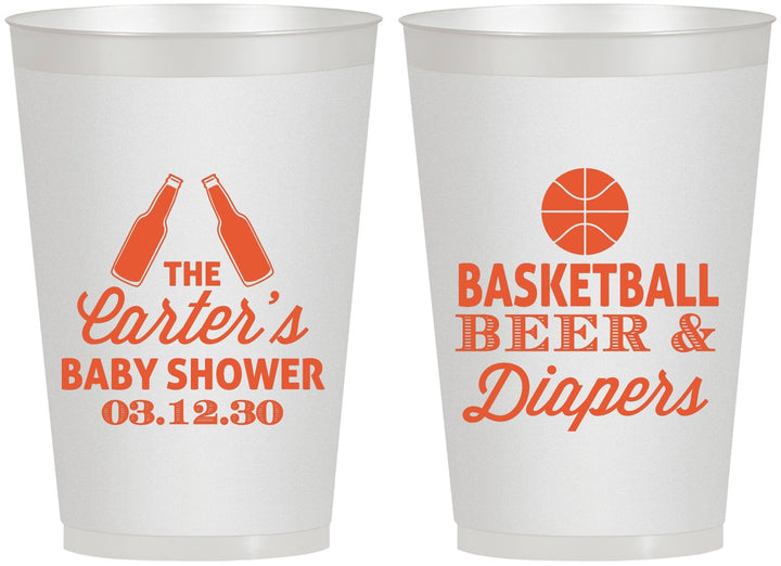 Personalized Baby Shower 12 oz Frosted Cups - Basketball Beer Diapers | 90133