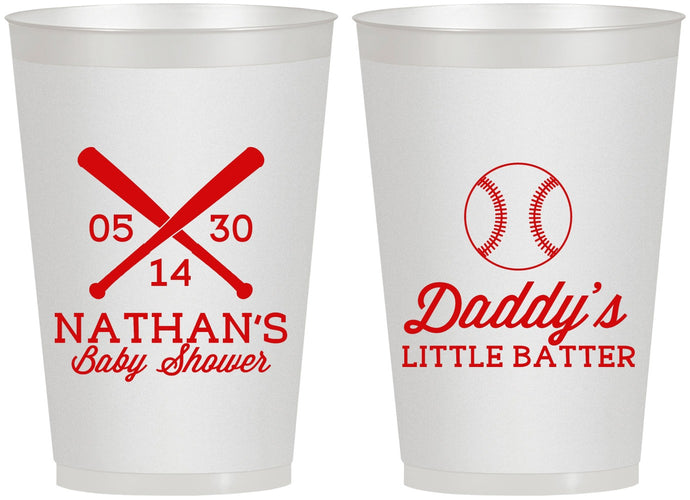 Personalized Baby Shower 12 oz Frosted Cups - Baseball Little Batter | 90136