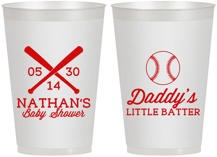 Personalized Baby Shower 12 oz Frosted Cups - Baseball Little Batter | 90136