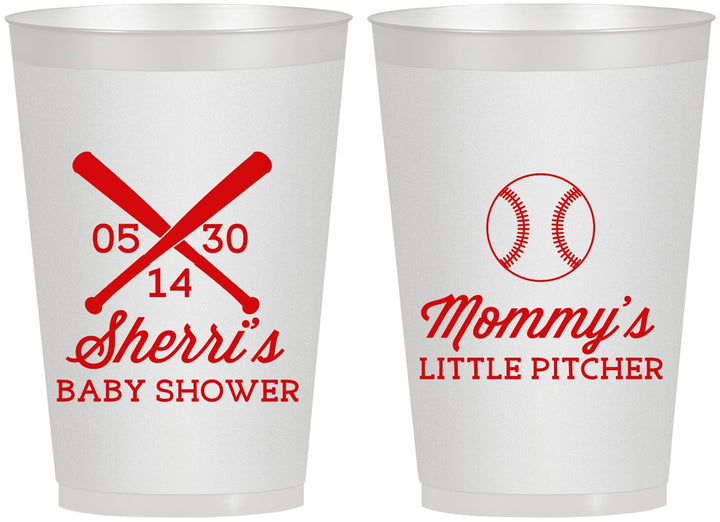 Personalized Baby Shower 12 oz Frosted Cups - Baseball Little Pitcher | 90137