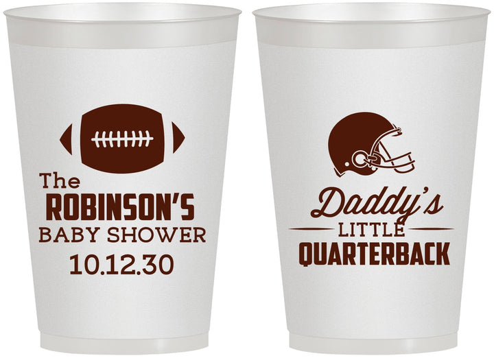 Personalized Baby Shower 12 oz Frosted Cups - Football Little Quarterback | 90138
