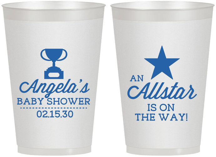 Personalized Baby Shower 12 oz Frosted Cups - Allstar On The Way | 90140