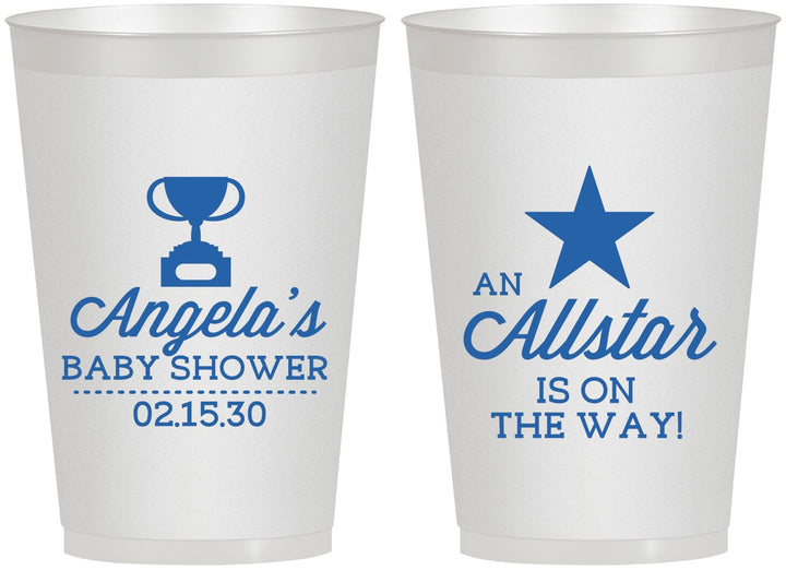 Personalized Baby Shower 12 oz Frosted Cups - Allstar On The Way | 90140