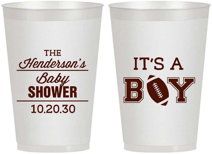 Personalized Baby Shower 12 oz Frosted Cups - Football | 90142