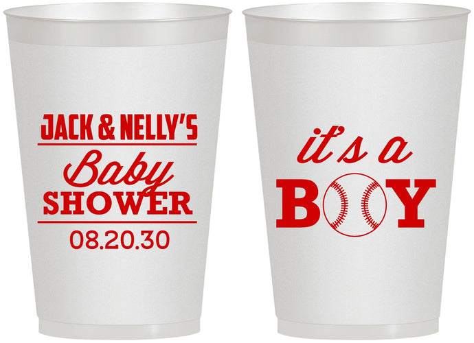Personalized Baby Shower 12 oz Frosted Cups - Baseball Its A Boy | 90143