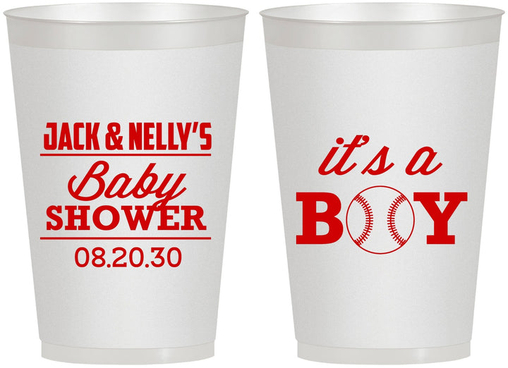 Personalized Baby Shower 12 oz Frosted Cups - Baseball Its A Boy | 90143