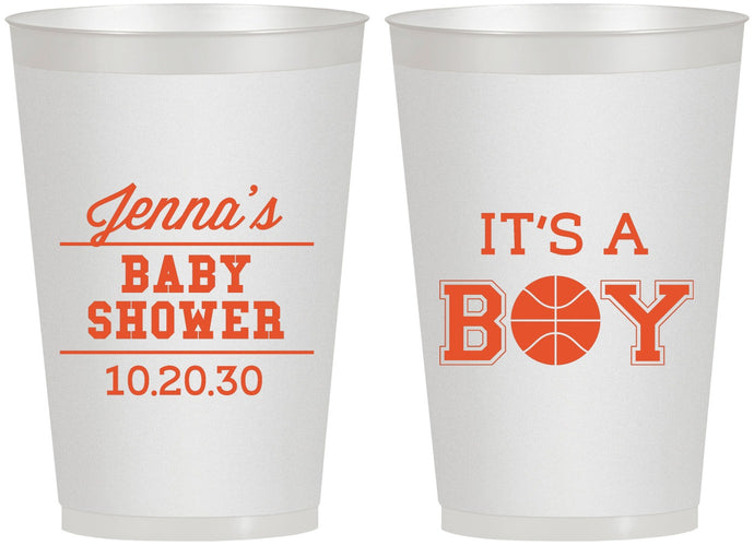 Personalized Baby Shower 12 oz Frosted Cups - Basketball Its A Boy | 90144