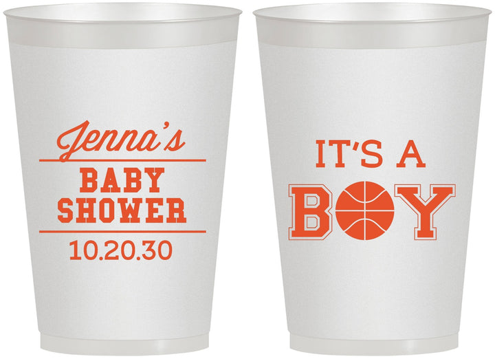 Personalized Baby Shower 12 oz Frosted Cups - Basketball Its A Boy | 90144