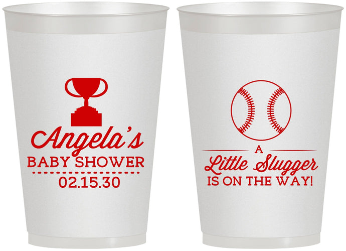 Personalized Baby Shower 12 oz Frosted Cups - Baseball Little Slugger | 90145