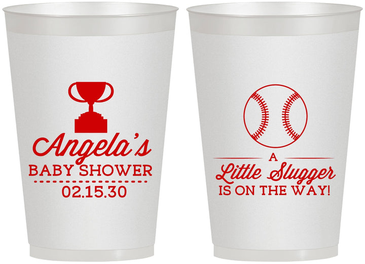 Personalized Baby Shower 12 oz Frosted Cups - Baseball Little Slugger | 90145