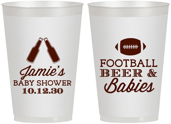 Personalized Baby Shower 12 oz Frosted Cups - Football Beer Babies | 90147