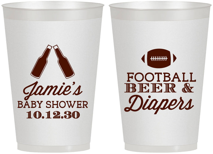 Personalized Baby Shower 12 oz Frosted Cups - Football Beer Diapers | 90148
