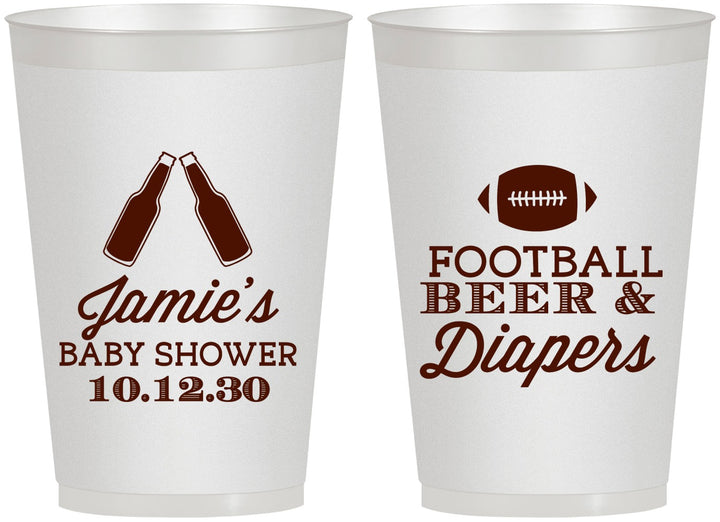 Personalized Baby Shower 12 oz Frosted Cups - Football Beer Diapers | 90148