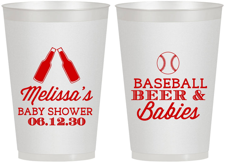 Personalized Baby Shower 12 oz Frosted Cups - Baseball Beer Diapers | 90149