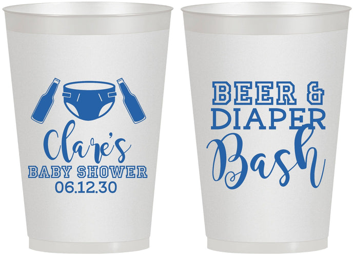Personalized Baby Shower 12 oz Frosted Cups - Beer Diapers Bash | 90151