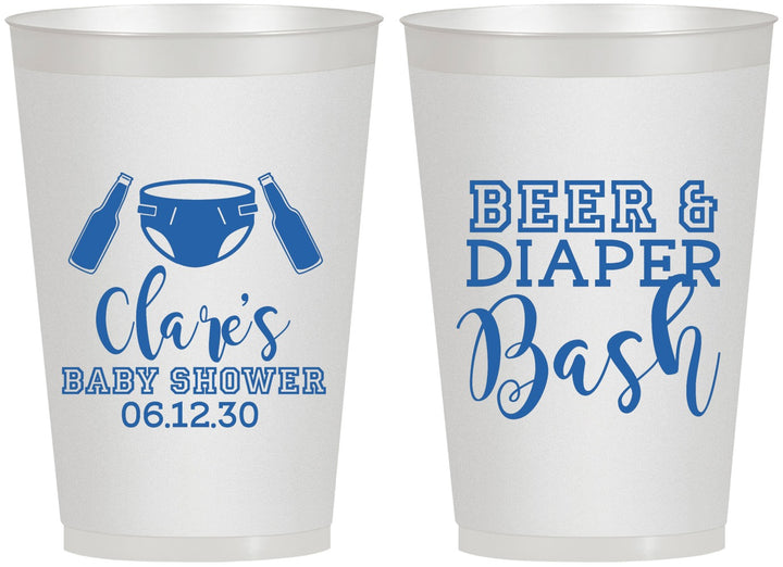 Personalized Baby Shower 12 oz Frosted Cups - Beer Diapers Bash | 90151