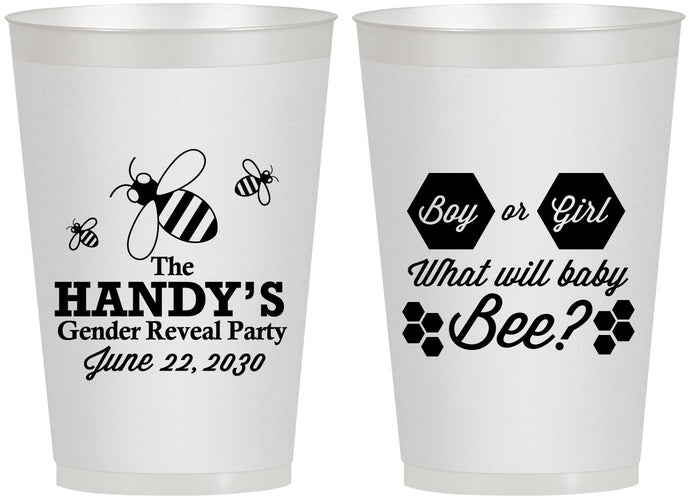 Personalized Baby Shower 12 oz Frosted Cups - Gender Reveal Bee | 90152