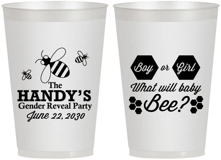 Personalized Baby Shower 12 oz Frosted Cups - Gender Reveal Bee | 90152