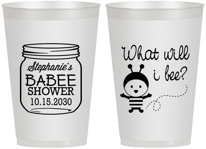 Personalized Baby Shower 12 oz Frosted Cups - What Will I Bee | 90156