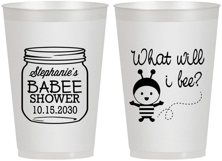 Personalized Baby Shower 12 oz Frosted Cups - What Will I Bee | 90156
