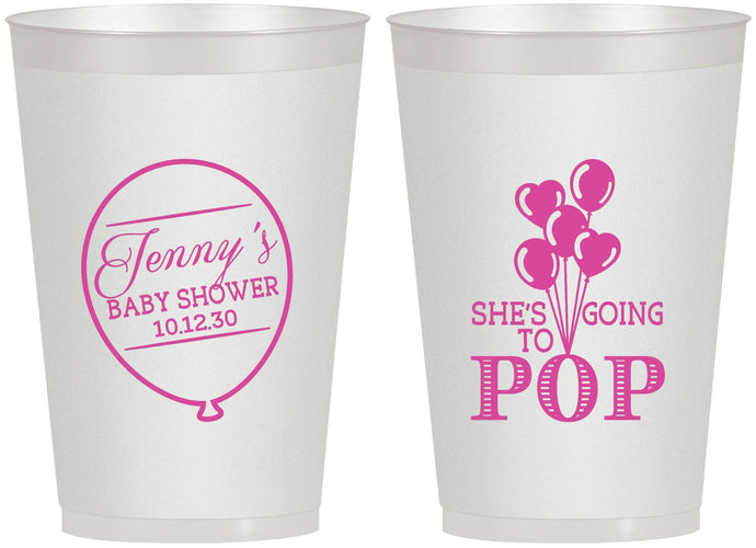 Personalized Baby Shower 12 oz Frosted Cups - Shes Going To Pop | 90160