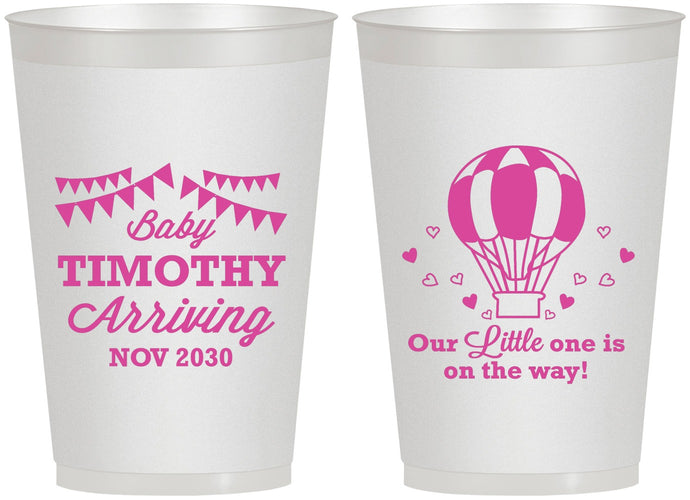 Personalized Baby Shower 12 oz Frosted Cups - Hot Air Balloon | 90162
