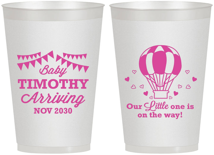 Personalized Baby Shower 12 oz Frosted Cups - Hot Air Balloon | 90162