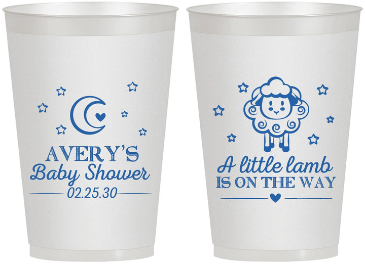 Personalized Baby Shower 12 oz Frosted Cups - Little Lamb On The Way | 90167