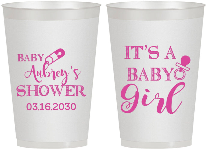 Personalized Baby Shower 12 oz Frosted Cups - Baby Girl | 90171