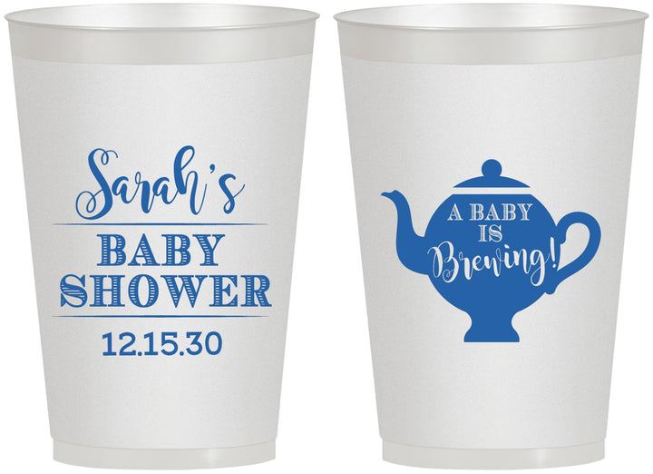 Personalized Baby Shower 12 oz Frosted Cups - Baby Is Brewing | 90172