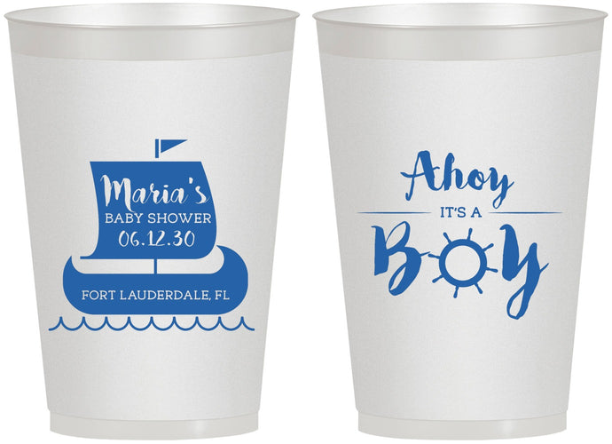 Personalized Baby Shower 12 oz Frosted Cups - Ahoy It’s A Boy | 90177