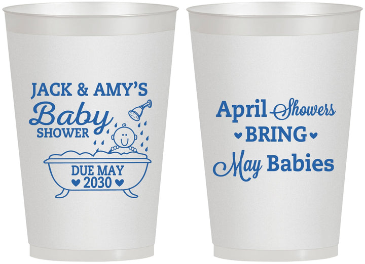Personalized Baby Shower 12 oz Frosted Cups - April Showers May Babies | 90181