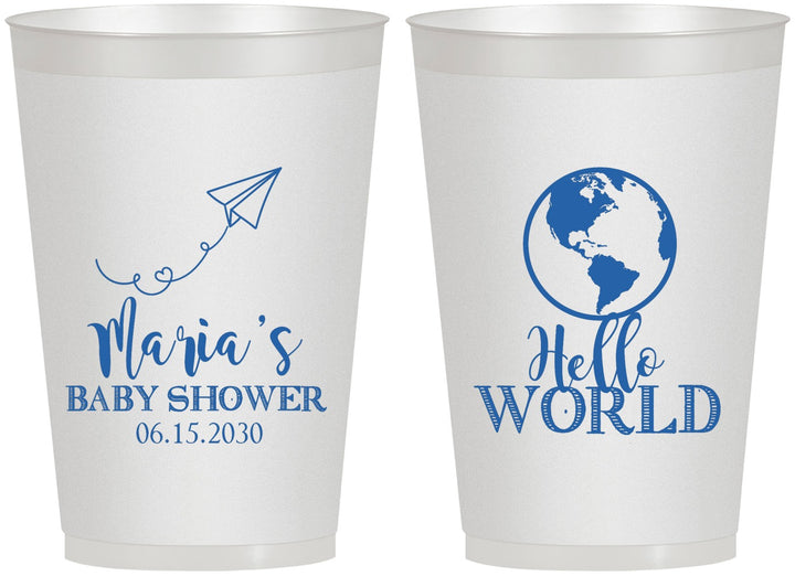 Personalized Baby Shower 12 oz Frosted Cups - Hello World | 90185