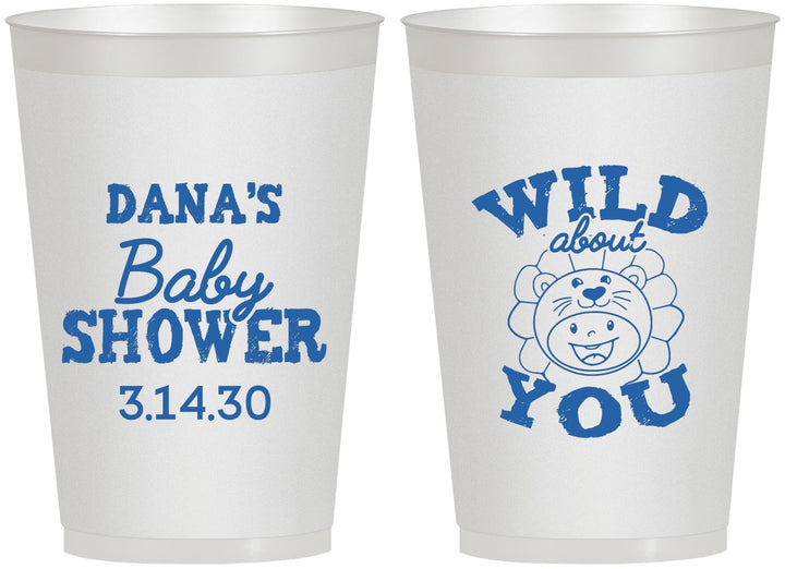 Personalized Baby Shower 12 oz Frosted Cups - Lion Wild About You | 90186