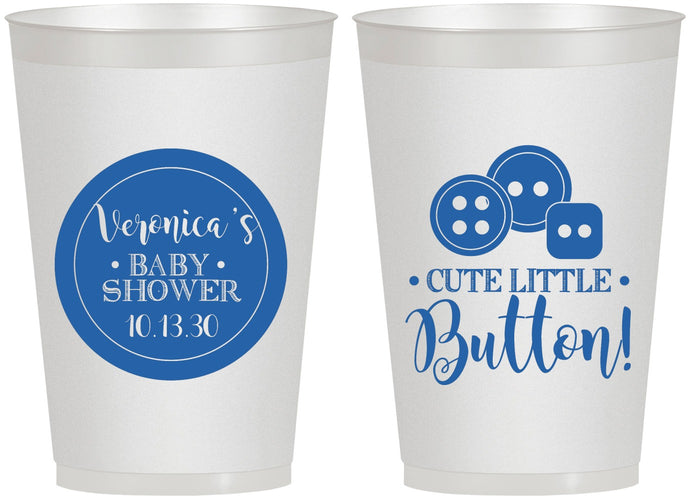 Personalized Baby Shower 12 oz Frosted Cups - Cute Little Button | 90189