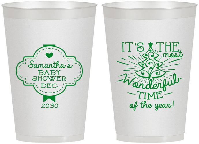 Personalized Baby Shower 12 oz Frosted Cups - Christmas | 90190