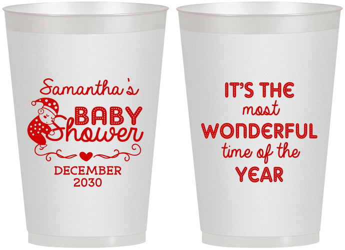 Personalized Baby Shower 12 oz Frosted Cups - Christmas | 90191