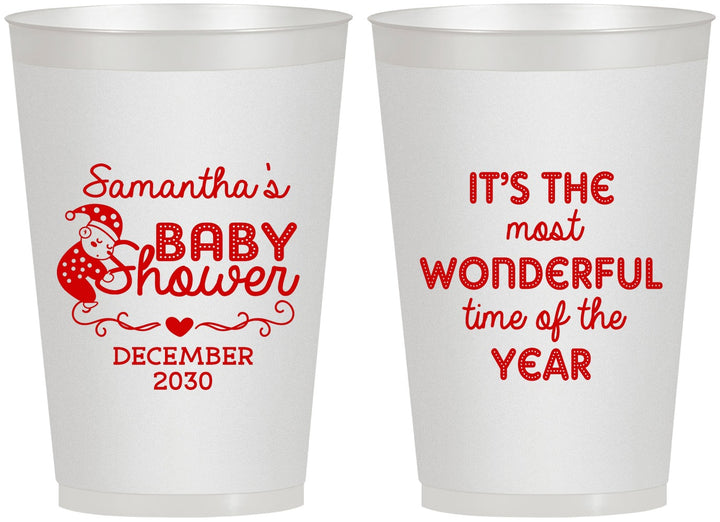 Personalized Baby Shower 12 oz Frosted Cups - Christmas | 90191
