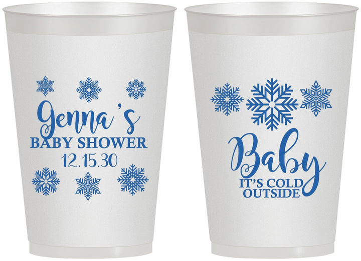 Personalized Baby Shower 12 oz Frosted Cups - Christmas Snowflakes | 90192