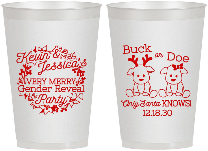 Personalized Baby Shower 12 oz Frosted Cups - Christmas Gender Reveal | 90193