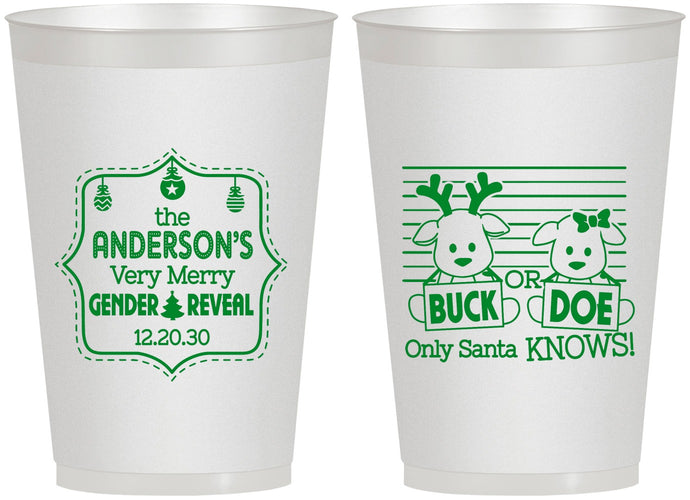 Personalized Baby Shower 12 oz Frosted Cups - Christmas Gender Reveal | 90194