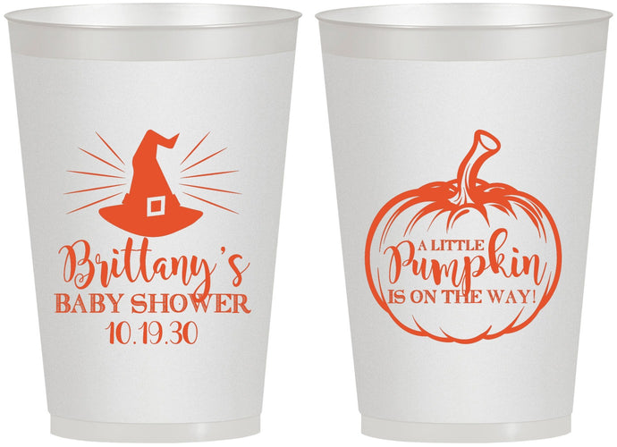Personalized Baby Shower 12 oz Frosted Cups - Little Pumpkin Halloween | 90196