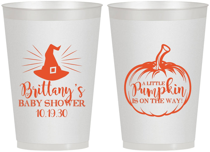 Personalized Baby Shower 12 oz Frosted Cups - Little Pumpkin Halloween | 90196