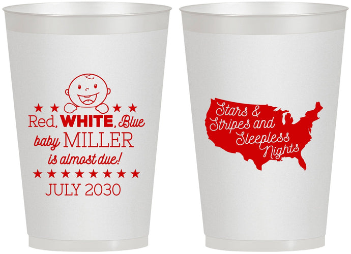 Personalized Baby Shower 12 oz Frosted Cups - Red White Blue | 90197