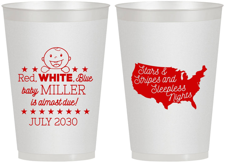 Personalized Baby Shower 12 oz Frosted Cups - Red White Blue | 90197