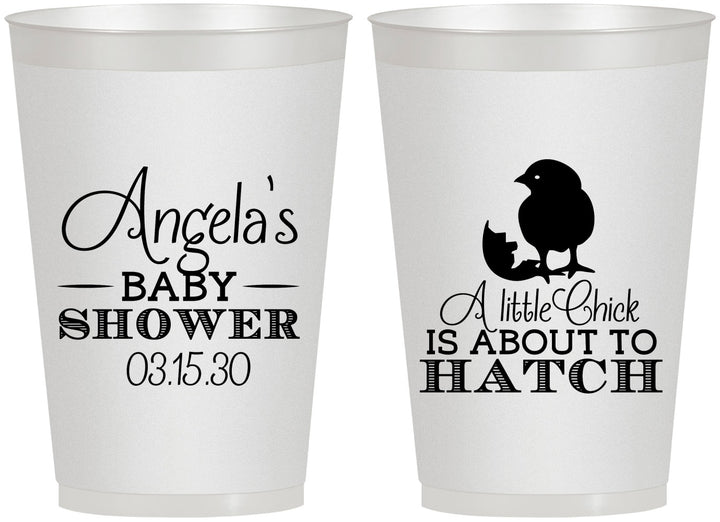 Personalized Baby Shower 12 oz Frosted Cups - Chick About To Hatch | 90199